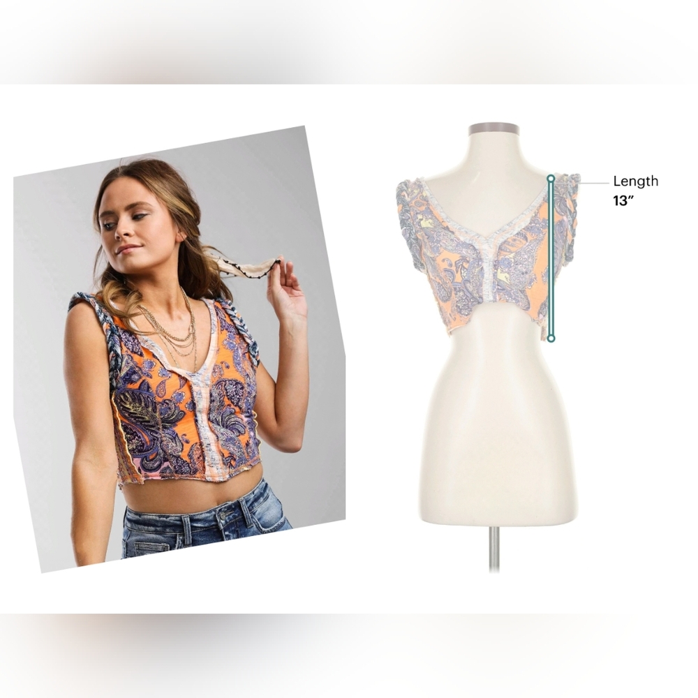 Free People Orange and Purple Floral Crop Top - Picture 3 of 6